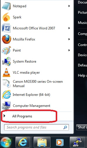 Windows 7 Start Menu, All Programs